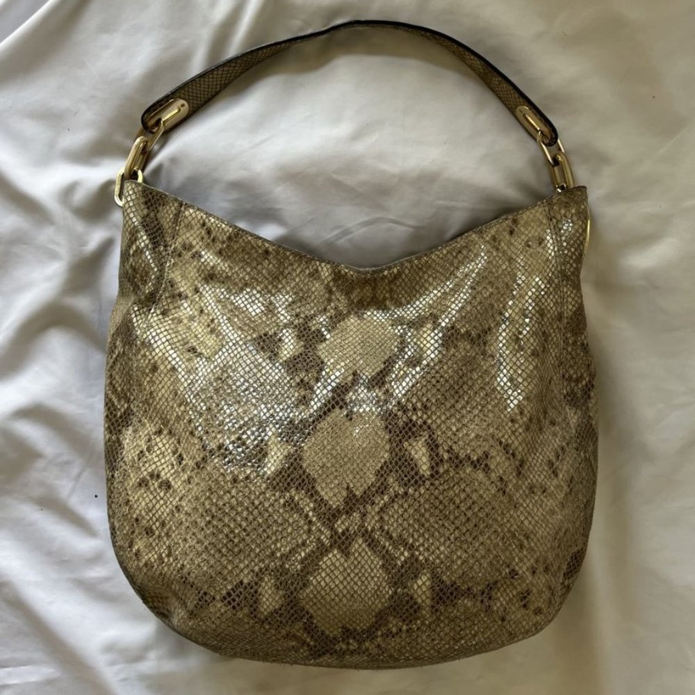 Michael Kors Beige Leather Snakeskin Hobo